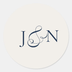 Sticker Rond Mariage Classique Calligraphie Bleu Nuit Ivoire