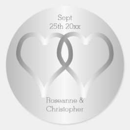 Sticker rond mariage classique Coeurs d'argent