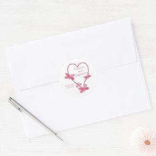 Sticker rond mariage classique Coeurs roses