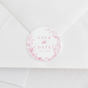 Sticker Rond Mariage Classique Français Rose Enregistrer La Dat