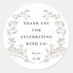 Sticker Rond Mariage classique Laurel Monogram Merci Wreath