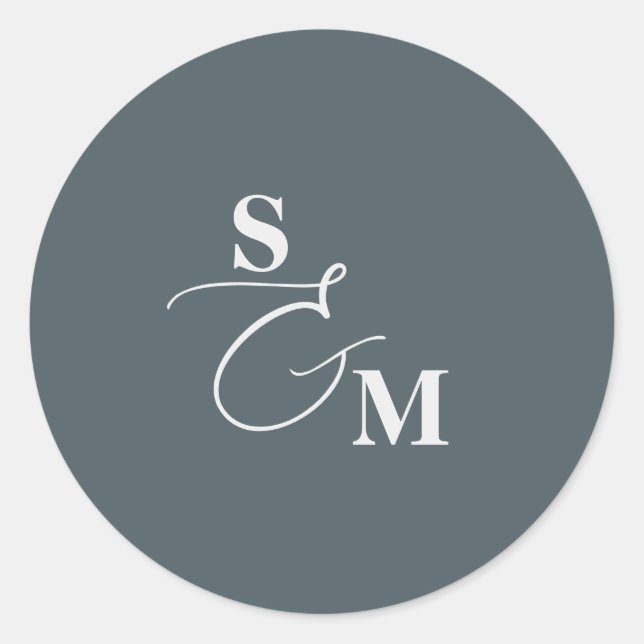 Sticker Rond Mariage Classique Monogramme Script Esperluette (Devant)