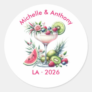 Sticker Rond Mariage Cocktail Rose Tropical