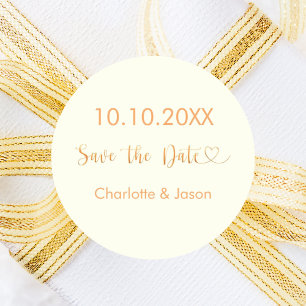 Sticker Rond Mariage coeur en or ivoire Enregistrer la date