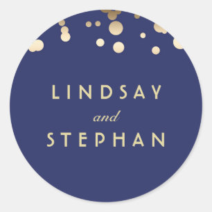 Sticker Rond Mariage Confetti Marine et Gold