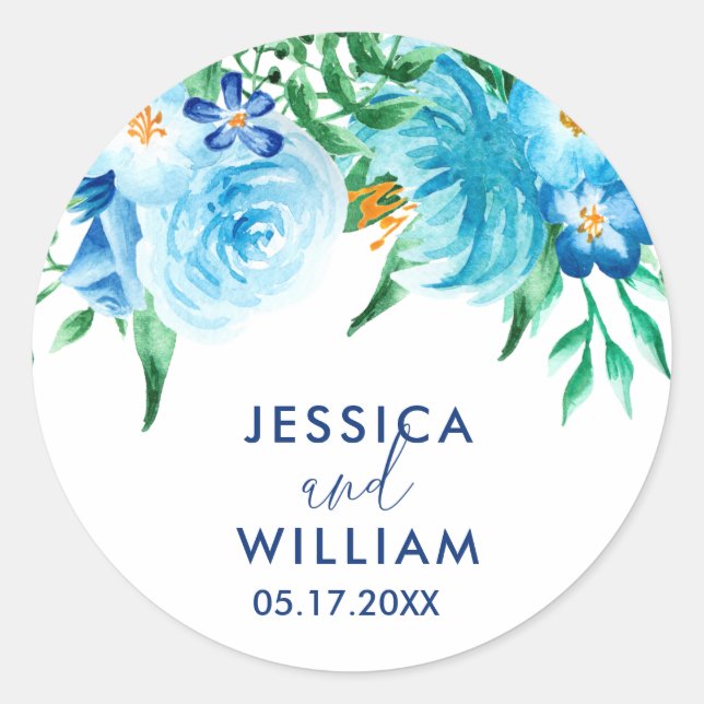 Sticker Rond Mariage couleur d'aquarelle bleu (Devant)