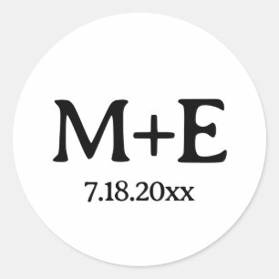 Sticker Rond Mariage Couple Noir Initiales & Date