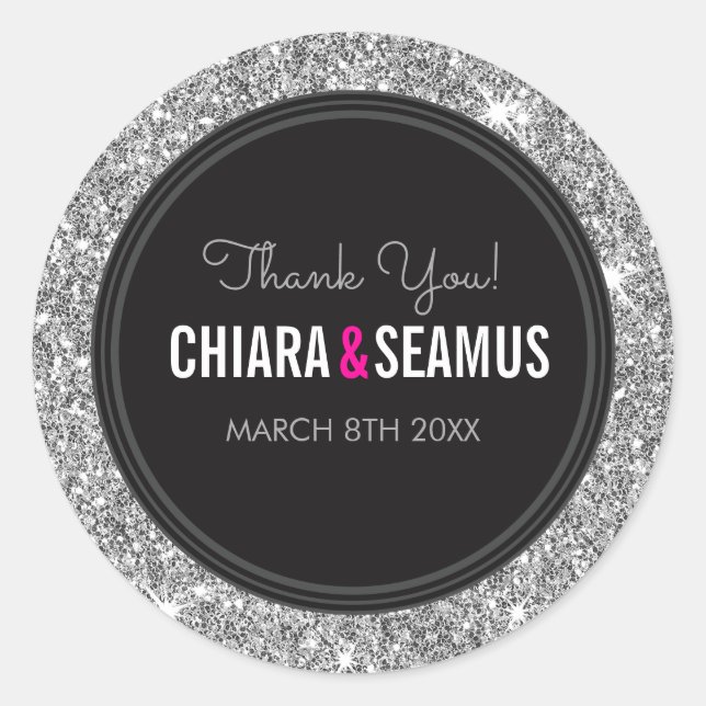 Sticker Rond MARIAGE COUPLE SEAL moderne argent parties scintil (Devant)