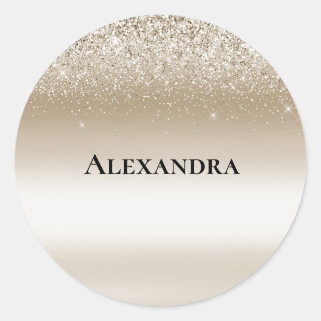 Sticker Rond Mariage Crème Doré Paillettes (Devant)