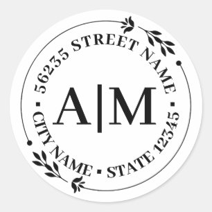 Sticker Rond mariage d'adresse de retour botanique monogramme é