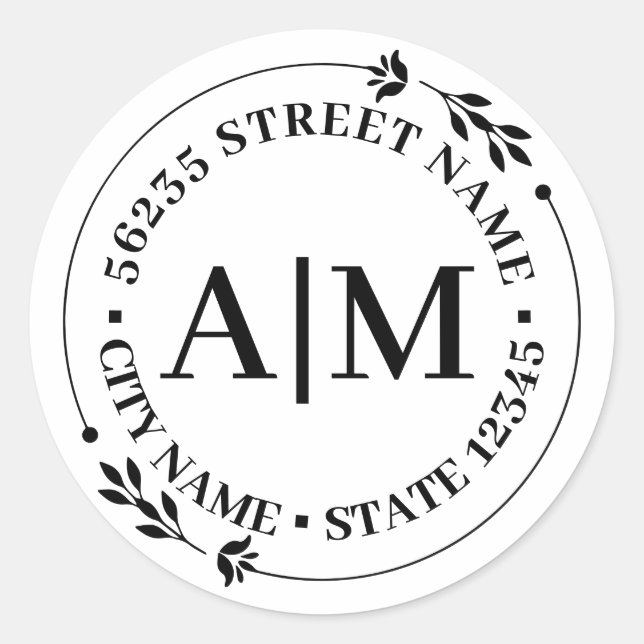Sticker Rond mariage d'adresse de retour botanique monogramme é (Devant)