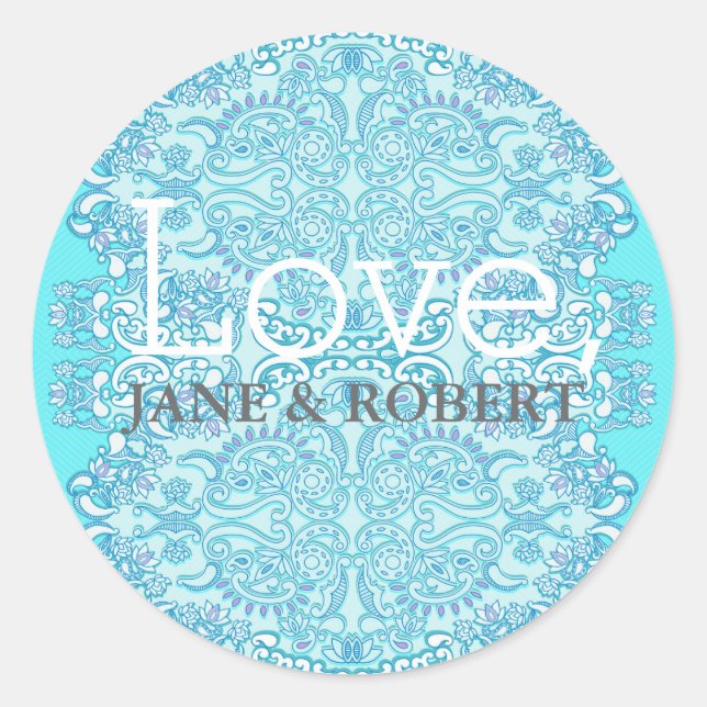 Sticker Rond Mariage damassé bleue (Devant)
