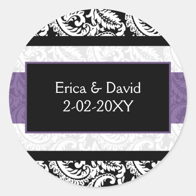 Sticker Rond Mariage damassé noire et violette (Devant)