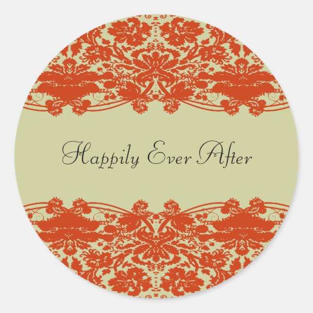 Sticker Rond Mariage damassé rouge (Devant)