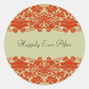 Sticker Rond Mariage damassé rouge