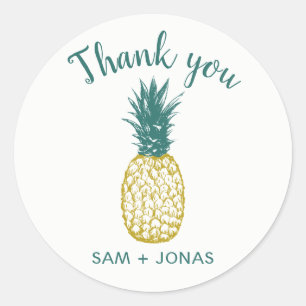 Sticker Rond Mariage d'ananas tropical Favoriser le Merci