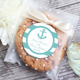 Sticker Rond Mariage d'Ancre de bande turquoise marine