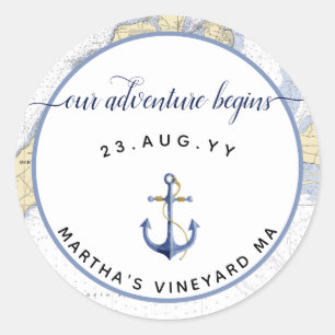 Sticker Rond Mariage d'Ancre de graphique nautique authentique
