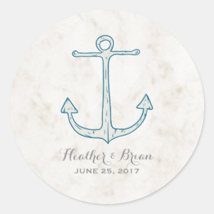 Sticker Rond Mariage d'Ancres Royal Blue Rustic
