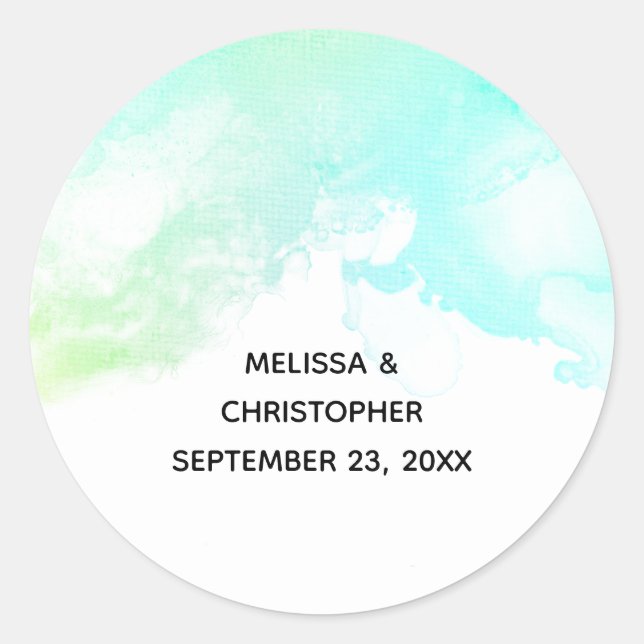 Sticker Rond Mariage d'aquarelle Abstrait vert et bleu (Devant)