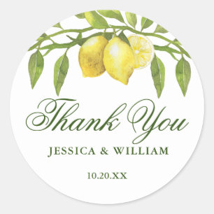 Sticker Rond Mariage d'aquarelle aux citrons fleuris