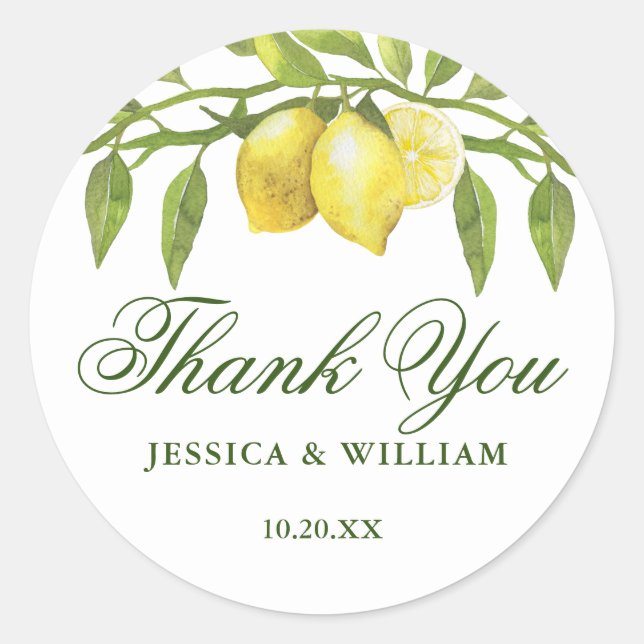 Sticker Rond Mariage d'aquarelle aux citrons fleuris (Devant)