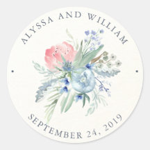 Mariage d'aquarelle bleu et rose Peony