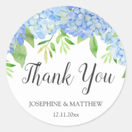 Sticker Rond Mariage d'aquarelle bleu Hydrangea Floral