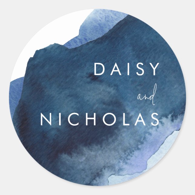 Sticker Rond Mariage d'aquarelle bleu marine Dusty (Devant)