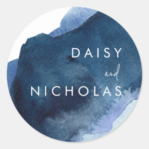 Sticker Rond Mariage d'aquarelle bleu marine Dusty