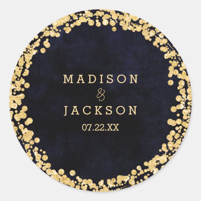 Sticker Rond Mariage d'aquarelle bleu marine et d'or (Devant)