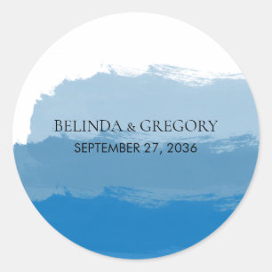 Sticker Rond Mariage d'aquarelle bleu plage