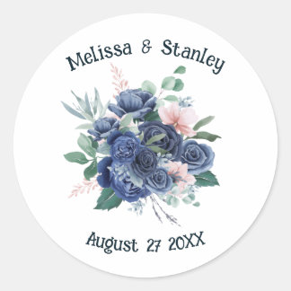Sticker Rond Mariage d'aquarelle bleu rustique Eucalyptus