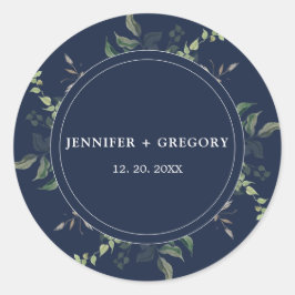 Sticker Rond Mariage d'aquarelle botanique bleu marine
