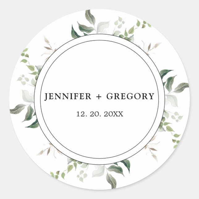 Sticker Rond Mariage d'aquarelle botanique noir blanc (Devant)