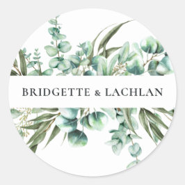 Sticker Rond Mariage d'aquarelle Eucalyptus de verdure rustique