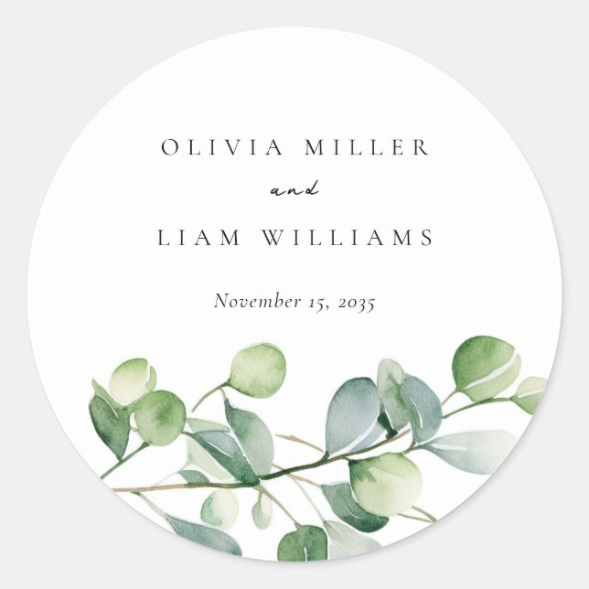 Sticker Rond Mariage d'aquarelle Eucalyptus vert (Devant)