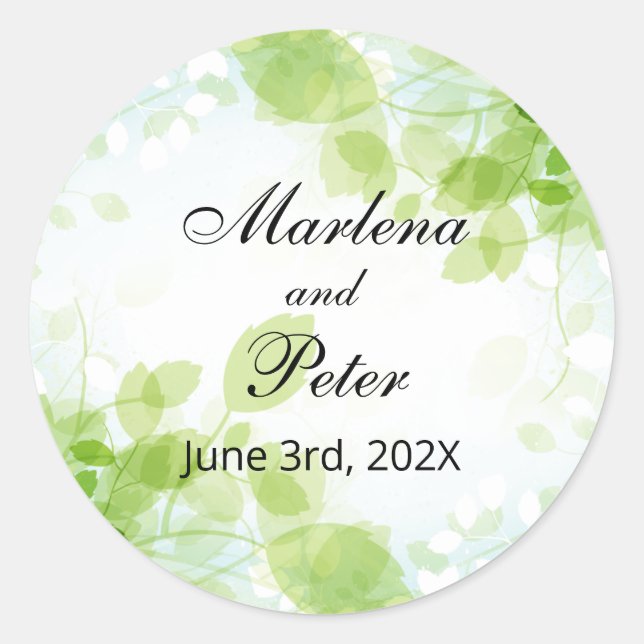 Sticker Rond Mariage d'aquarelle Feuille de printemps (Devant)