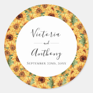 Sticker Rond Mariage d'aquarelle florale de tournesol