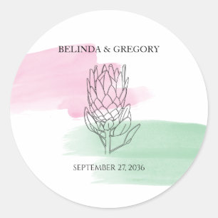 Sticker Rond Mariage d'aquarelle King Protea