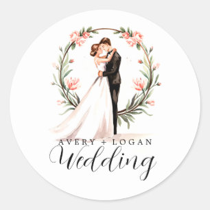 Sticker Rond mariage d'aquarelle mariée et mariée