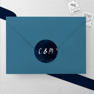 Sticker Rond Mariage d'aquarelle marine et bronze