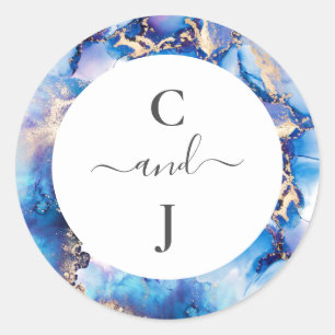 Sticker Rond Mariage d'aquarelle monographique personnalisé