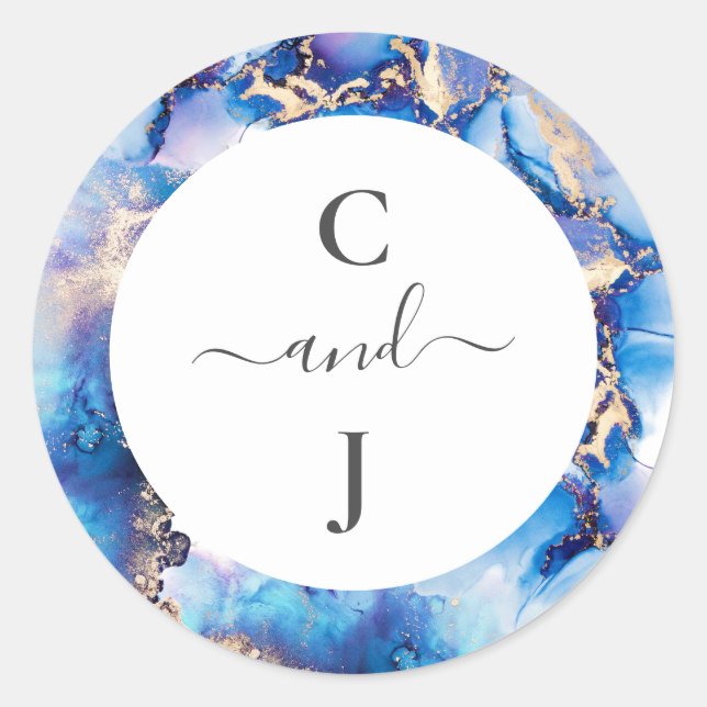 Sticker Rond Mariage d'aquarelle monographique personnalisé (Devant)