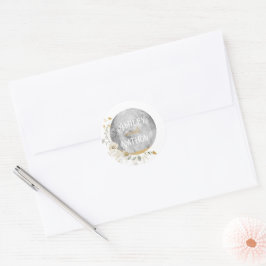 Sticker Rond Mariage d'aquarelle or Pleine lune Fleur sauvage
