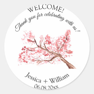 Sticker Rond Mariage d'aquarelle rose fleurs cerise