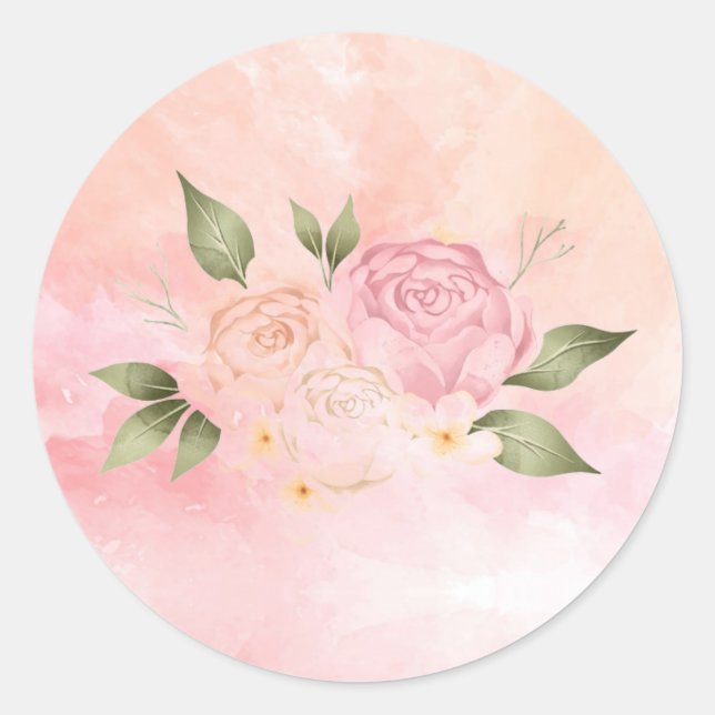 Sticker Rond Mariage d'aquarelle rose romantique (Devant)