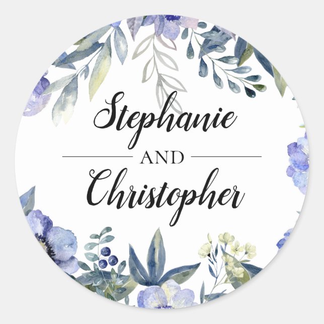 Sticker Rond Mariage d'aquarelle violet à fleur d'anémone (Devant)