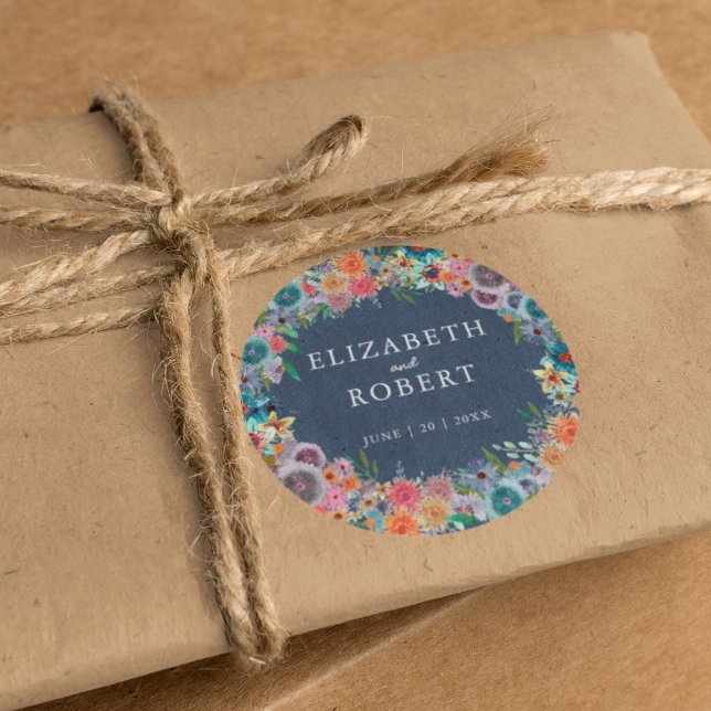 Sticker Rond Mariage d'aquarelle Whimsical Boho Fleur sauvage (Créateur téléchargé)