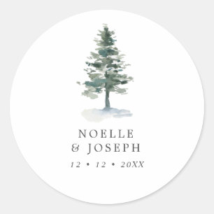 Sticker Rond Mariage d'arbre de pin aquarelle simple
